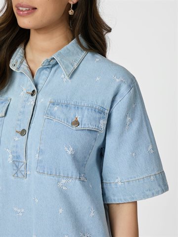 Neo Noir - Saras Denim Emb Dress - Light Blue 