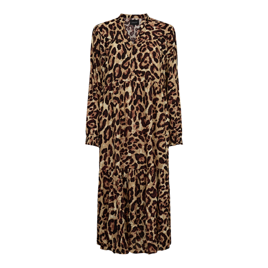 Liberté - Mag Ls V-Neck Dress - Brown Leo