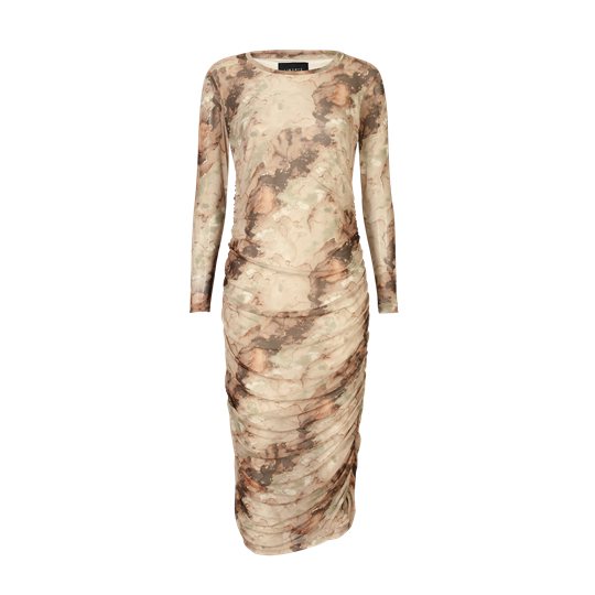 Liberté - Mesh Ls Long Dress - Brown God Marble