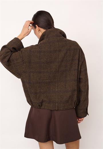 Co\' Couture - Olva Check Balloon Jacket - Dark Brown