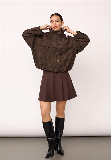 Co\' Couture - Olva Check Balloon Jacket - Dark Brown