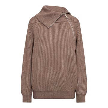 Co' Couture - Row Rib Zip Roll-Neck Knit - Walnut