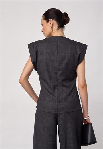 Co\' Couture - Elora Check Pleat Top - Dark Grey