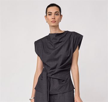 Co\' Couture - Elora Check Pleat Top - Dark Grey