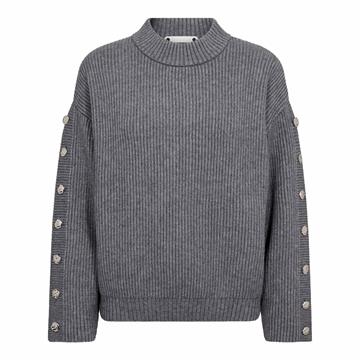 Co' Couture - Row Button Sleeve Knit - Grey Melange