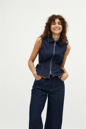 Global F - Falucca Top Vest - Dark Unwashed Denim