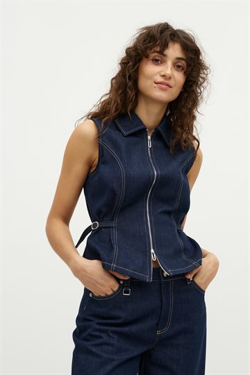 Global F - Falucca Top Vest - Dark Unwashed Denim