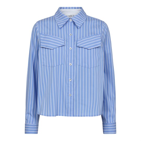 Haute L \' Amité - Blue Stripe Logo Print Shirt - Pale Blue