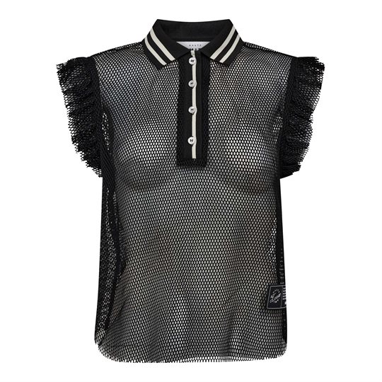 Haute L \' Amitié - Net Frill Polo Top - Black