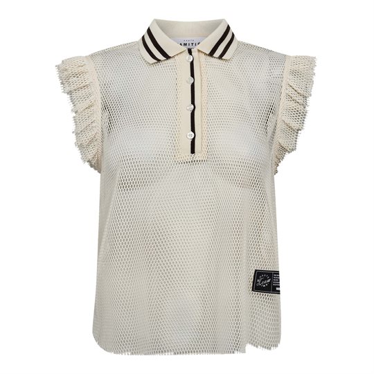 Haute L \' Amitié - Net Frill Polo Top - Off-White