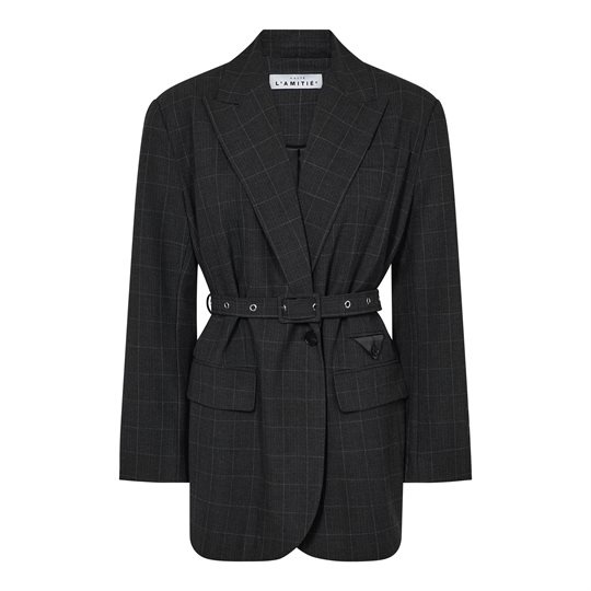 Haute L\' Amitié - Smokey Check Oversize Belt Blazer - Antracit