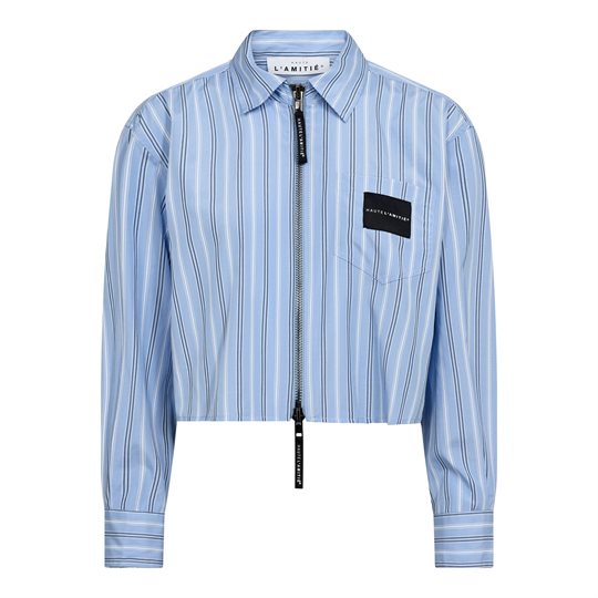 Haute L\' Amitié - Crop Stripe Zip Shirt - Pale Blue