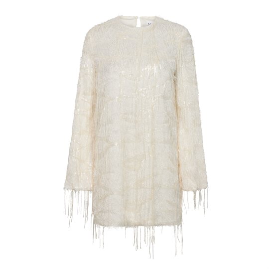 Haute L\' Amitié - Sequin Fringe Midi Dress - Pearl