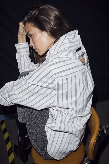 Haute L' Amitié - Crystal Heart Stripe Shirt - White