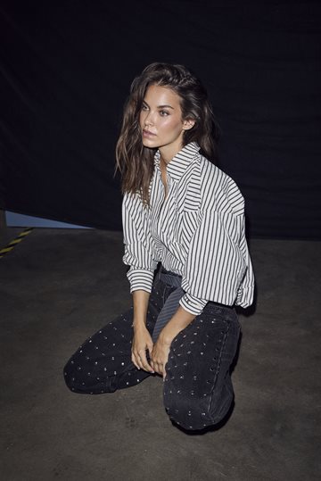Haute L\' Amitié - Sophie Mono Stripe Stone Shirt - OffWhite Black Stripe