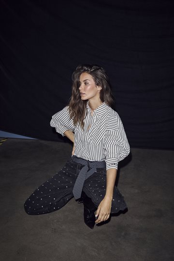Haute L\' Amitié - Sophie Mono Stripe Stone Shirt - OffWhite Black Stripe