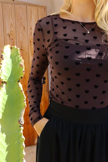 Liberté - Mesh Ls Tshirt - Dark Brown Black Flock Heart