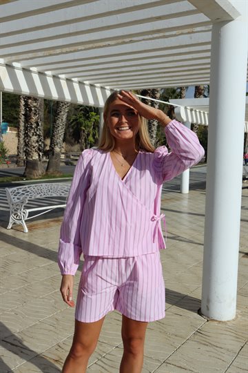 Liberté - Pianna Wrap Blouse - Pink Stripe