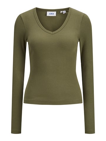 JJXX - Freya Str Ls V-Neck Top - Burnt Olive