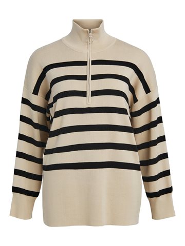 Object - Ester Ls Knit Zip Pullover - Sand