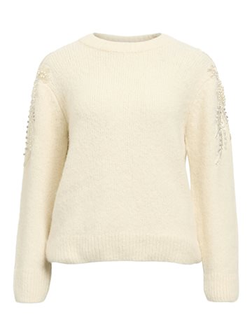 Object - Salika LS Knit Pullover - White Sand Melange