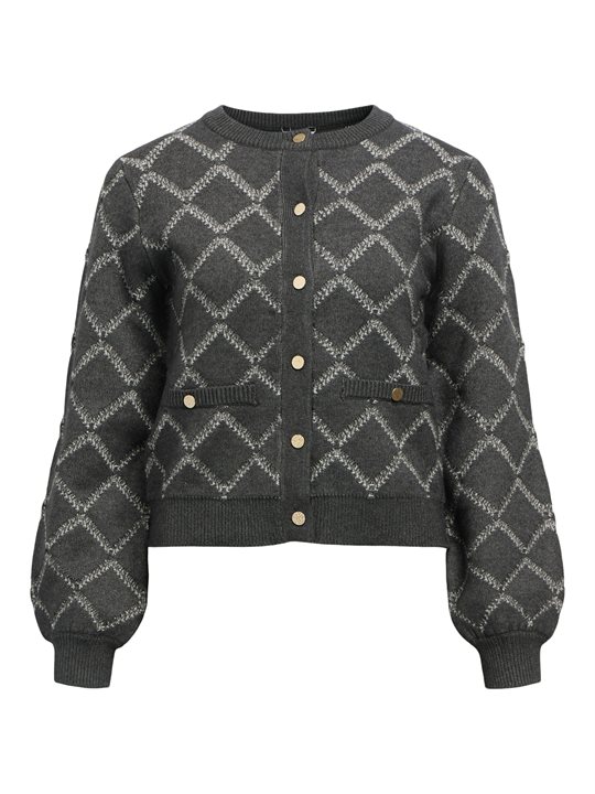 Object - Piluna Ls Knit Cardigan - Dark Grey Melange