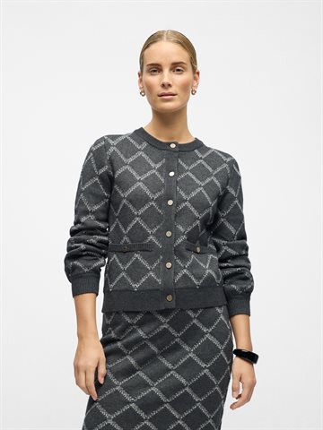 Object - Piluna Ls Knit Cardigan - Dark Grey Melange