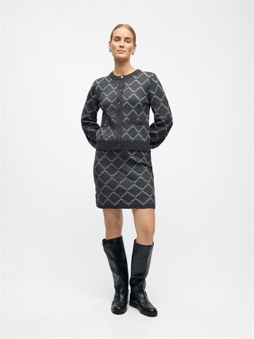 Object - Piluna Ls Knit Cardigan - Dark Grey Melange