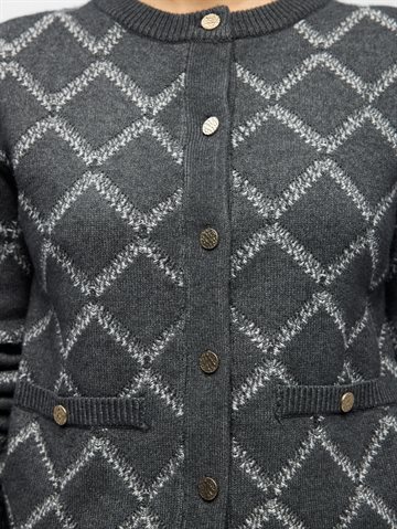 Object - Piluna Ls Knit Cardigan - Dark Grey Melange