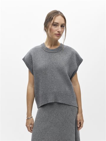 Object - Itone Sl Lo Knit Vest - Medium Grey Melange
