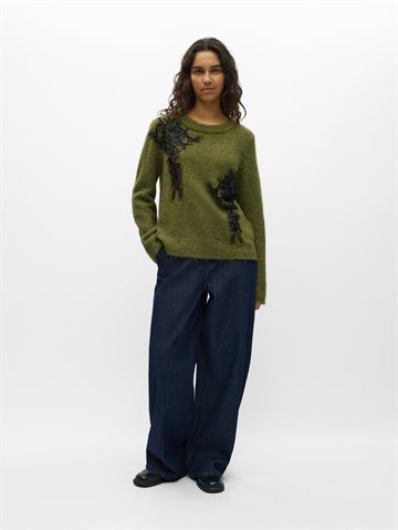 Object - Melea Ls Knit Pullover - Olive Melange