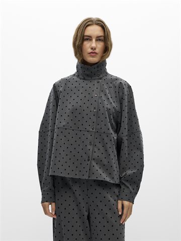 Object - Maxine LS High Neck Shirt - Gun Metal Black Dots