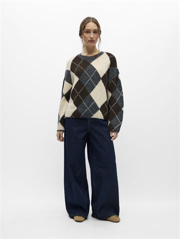 Object - Brenda O-Neck Pullover - Grey Melange Seal Brown