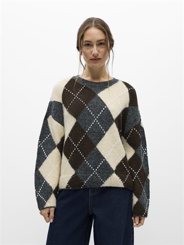 Object - Brenda O-Neck Pullover - Grey Melange Seal Brown