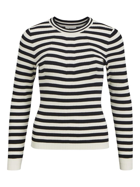 Se Object - Nicia LS O-Neck Pullover - Sort Råhvid hos Strike A Pose