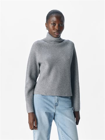 Object - Viola Ls Rollneck Knit - Grey Melange