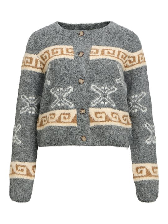Object - Galia Ls Knit Cardigan - Medium Grey Melange