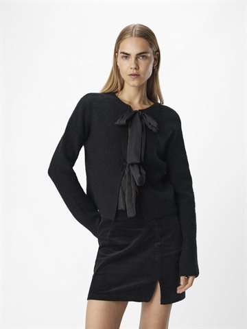 Object - Parvi Sateen Bow Knit Cardigan - Black