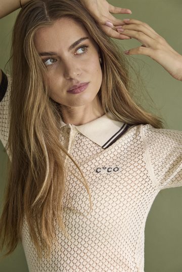 Co\' Couture - Lue Pointelle Polo Knit - Bone