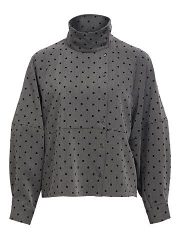 Object - Maxine LS High Neck Shirt - Gun Metal Black Dots