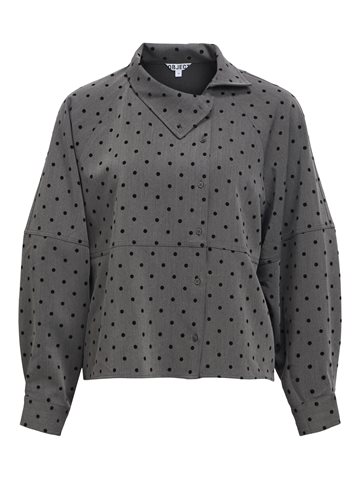 Object - Maxine LS High Neck Shirt - Gun Metal Black Dots