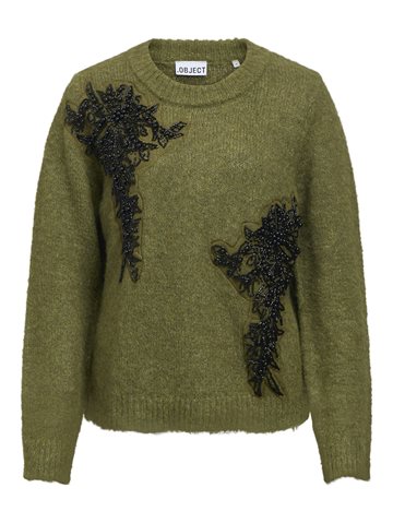Object - Melea Ls Knit Pullover - Olive Melange