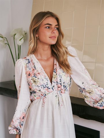 Neo Noir - Silfi Flower Print Dress - Creme 