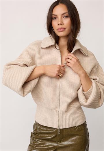 Co\' Couture - Row Zip Knit Cardigan - Creme